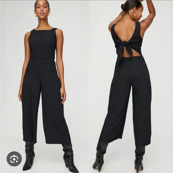 Wilfred Black Jumpsuit From Aritzia with Wide-Leg and Tie Back - Picture 2 of 10